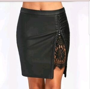 Beautiful faux leather lace split skirt